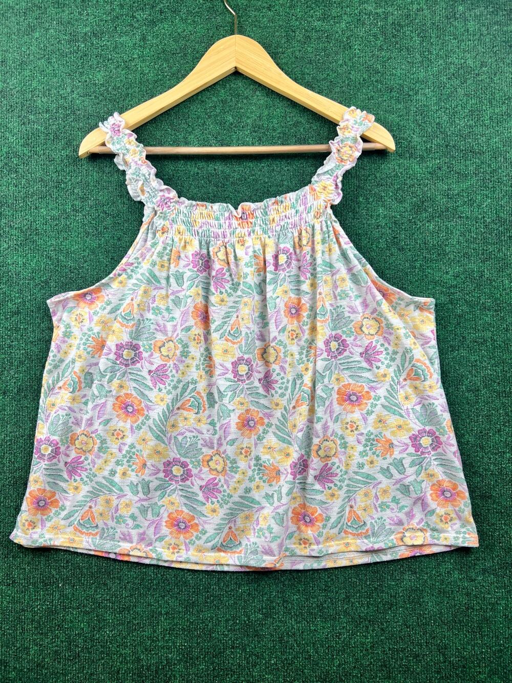 LC Lauren Conrad XXL Floral Smocked Tank Top Ruffle Straps